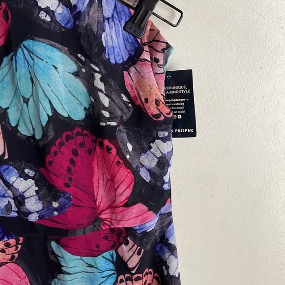 Boston Proper One Shoulder Butterfly Print Dress Black Multi - Picture 6 of 15